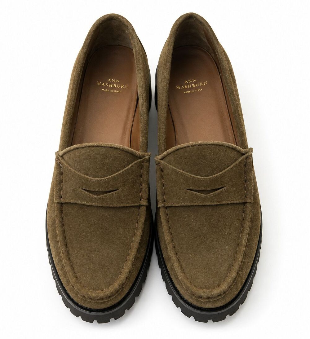 NEW $325 Ann Mashburn Lug Sole Penny Loafers Military Suede EU 41 US 10.5-11 - Picture 4 of 6